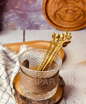 فنجان و شات پیرکس کمربند چوبی برفکی کد 3884