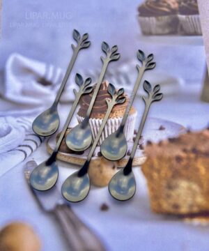 ست صبحانه خوری مشکی دسر خوری طرح برگی کد 3815