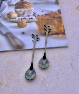 ست صبحانه خوری مشکی دسر خوری طرح برگی کد 3815