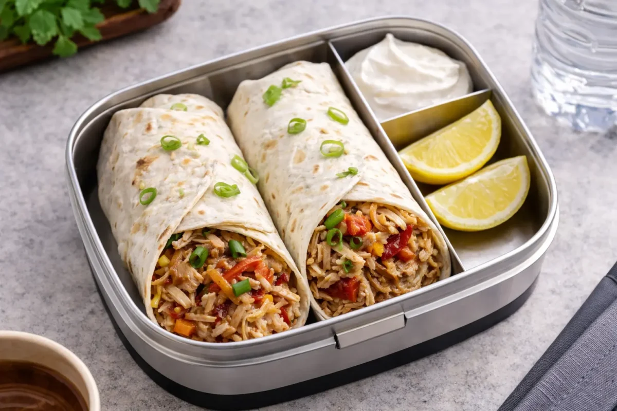 بوریتو خانگی در ظرف غذا برای برنامه غذایی روزانه افراد شاغل