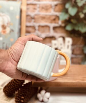 ماگ لاته خوری سرامیکی بدنه خط دار کد 6064