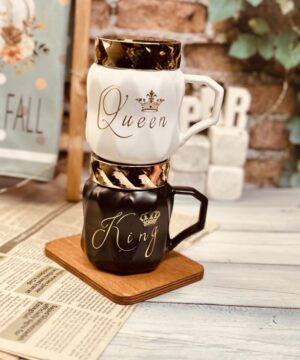 ست ماگ درب آینه ای طرح KING & QUEEN کد 7832