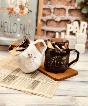ست ماگ درب آینه ای طرح KING & QUEEN کد 7832