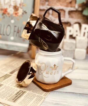 ست ماگ درب آینه ای طرح KING & QUEEN کد 7832