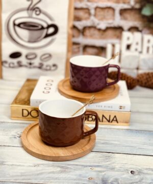 فنجان لته خوری طرح لوزی گرد زیر چوبی کد 2190