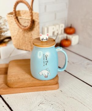 ماگ طرح گربه گود تایم درب بامبو کد 7988