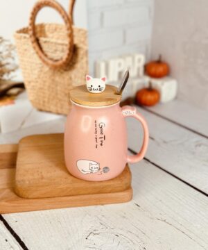 ماگ طرح گربه گود تایم درب بامبو کد 7988