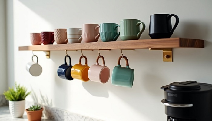 چیدمان ماگ روی شلف آشپزخانه