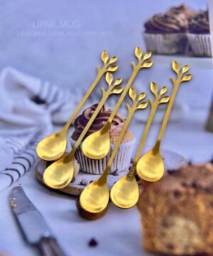 ست صبحانه خوری طلایی دسر خوری طرح برگی کد 7932