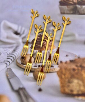 ست قاشق چنگال هولوگرامی دسر خوری طرح برگی کد 7884