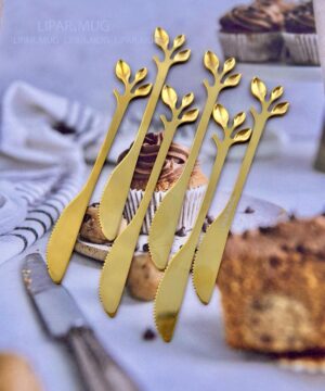 ست صبحانه خوری طلایی دسر خوری طرح برگی کد 7932