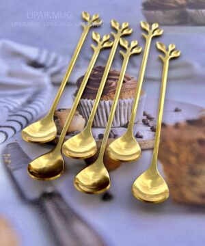 ست صبحانه خوری طلایی دسر خوری طرح برگی کد 7932