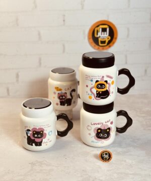 ماگ درپیچی گربه CAT دسته گلی کد 9183