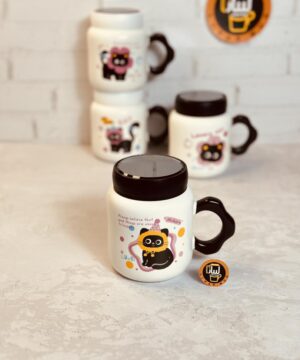 ماگ درپیچی گربه CAT دسته گلی کد 9183