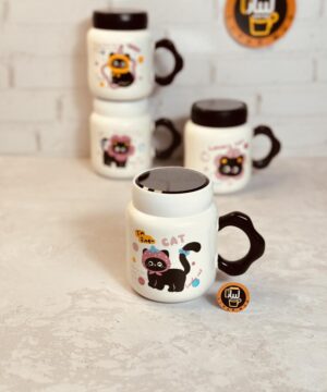 ماگ درپیچی گربه CAT دسته گلی کد 9183
