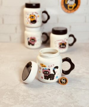 ماگ درپیچی گربه CAT دسته گلی کد 9183