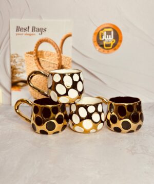 ماگ دسته طلایی خال دار کد 8579