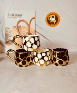ماگ دسته طلایی خال دار کد 8579