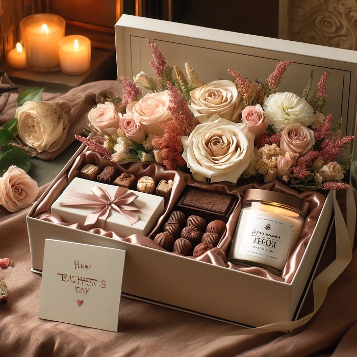 پک لوکس گل، شکلات و شمع معطر