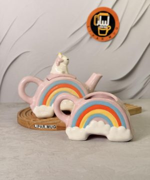 ماگ و قوری سرامیکی دست ساز یونیکورن و رنگین کمان کد 4083