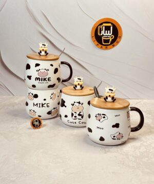 ماگ سرامیکی درب چوبی فانتزی طرح گاو کد 7177