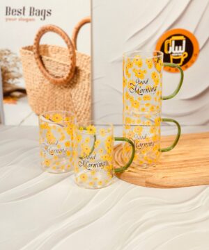 ماگ پیرکس گل دار دسته سبز کد 6178