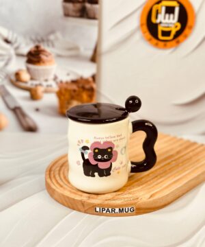 ماگ دسته قلبی گربه روسری دار کد 6232