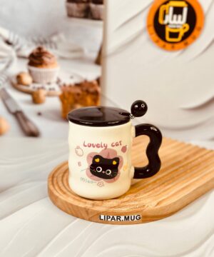 ماگ دسته قلبی گربه روسری دار کد 6232