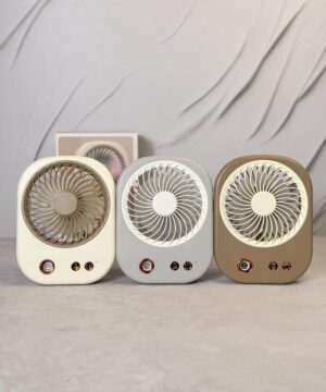پنکه رو میزی استند دار پینترستی چراغ دار FAN PORTABLE TABLE FAN کد HM-154
