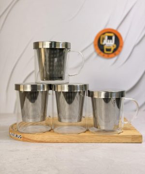 لیوان دمنوش پیرکس با صافی و درب استیل مد 7582