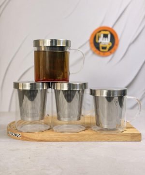 لیوان دمنوش پیرکس با صافی و درب استیل مد 7582