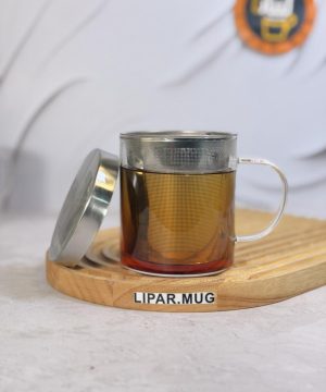 لیوان دمنوش پیرکس با صافی و درب استیل مد 7582