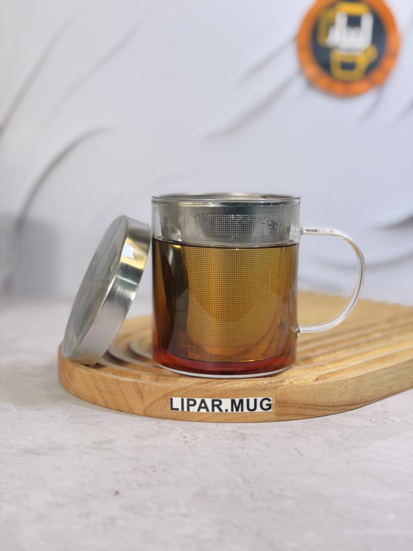 لیوان دمنوش پیرکس با صافی و درب استیل مد 7582