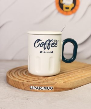ماگ سرامیکی سفید دسته رنگی کافی کد7608