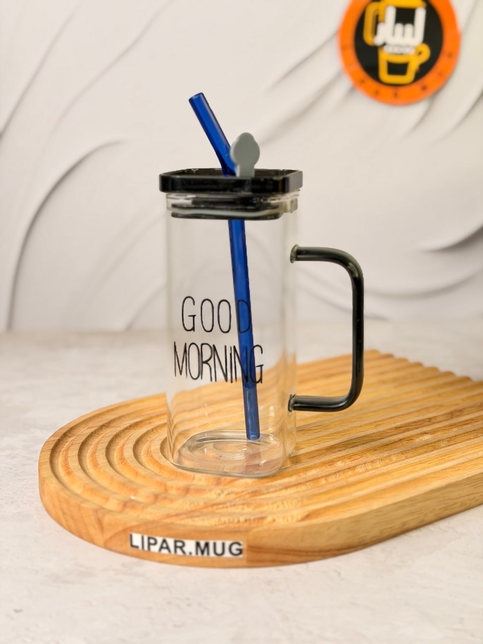 ماگ بلند پیرکس گودمورنینگ دسته رنگی درب دار GOOD MORNING کد 7660