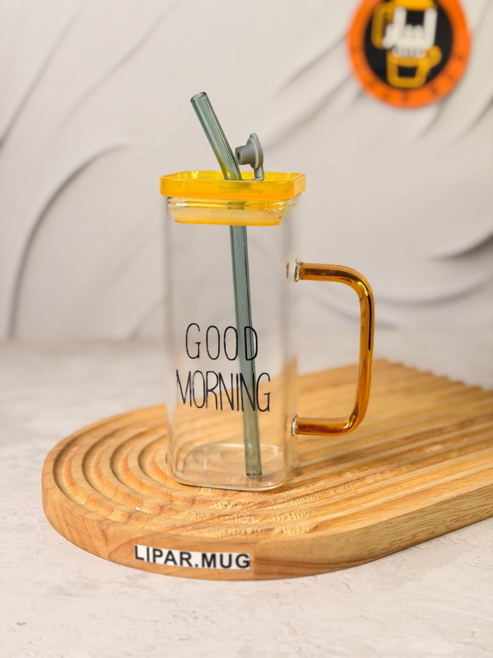 ماگ بلند پیرکس گودمورنینگ دسته رنگی درب دار GOOD MORNING کد 7660