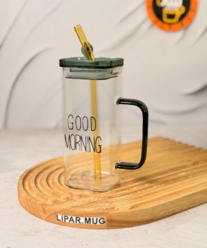 ماگ بلند پیرکس گودمورنینگ دسته رنگی درب دار GOOD MORNING کد 7660
