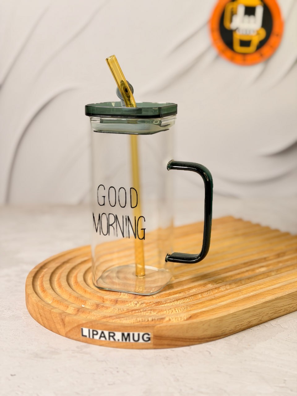 ماگ بلند پیرکس گودمورنینگ دسته رنگی درب دار GOOD MORNING کد 7660