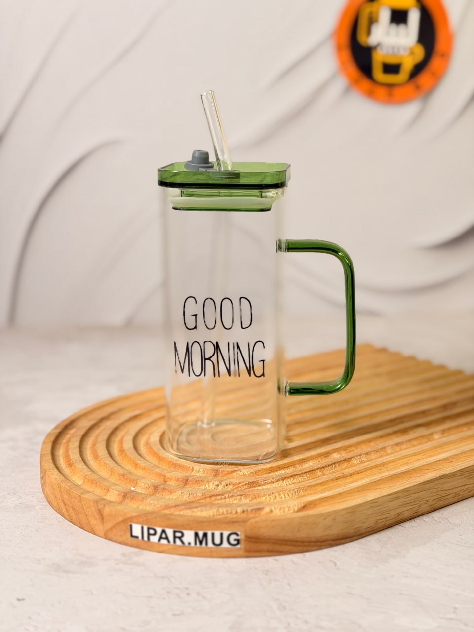 ماگ بلند پیرکس گودمورنینگ دسته رنگی درب دار GOOD MORNING کد 7660
