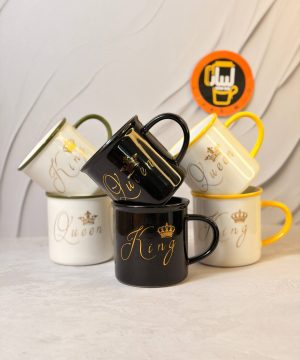 ماگ استوانه ای دسته رنگی king و Queen کد 7233